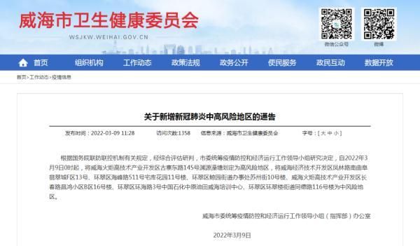 2022年3月8日威海市市辖区新增确诊病例情况